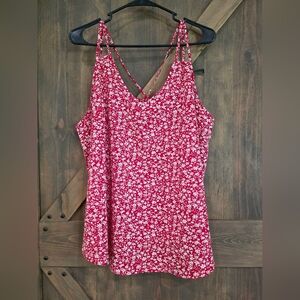 SHEIN Red Floral V-neck Camisole Top Size 2X